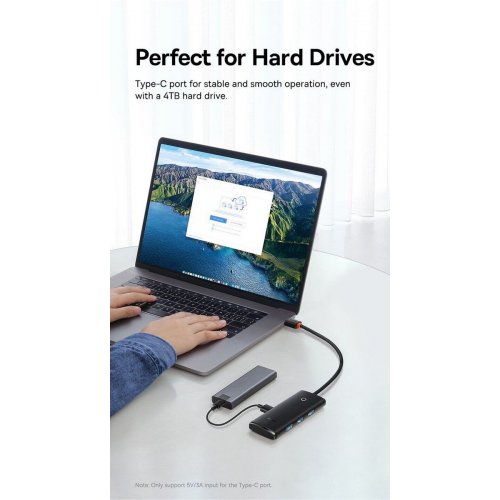 USB-хаб Baseus Lite Series USB Type-C 4 in 1 (WKQX030401) Black купить в Украине: Киев, Днепр, Харьков, Одесса  | Низкая цена, отзывы, характеристики от TELEMART фото