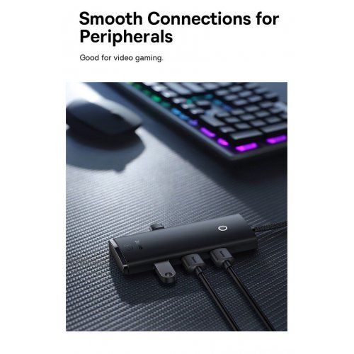 USB-хаб Baseus Lite Series USB Type-C 4 in 1 (WKQX030401) Black купить в Украине: Киев, Днепр, Харьков, Одесса  | Низкая цена, отзывы, характеристики от TELEMART фото