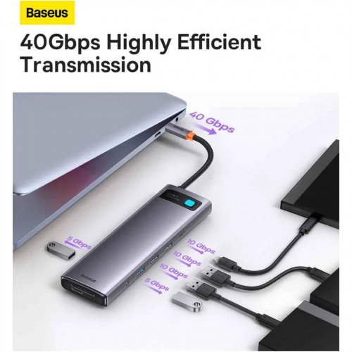 USB-хаб Baseus Metal Gleam Series USB Type-C 12 in- 1 (WKWG020213) Gray купить в Украине: Киев, Днепр, Харьков, Одесса  | Низкая цена, отзывы, характеристики от TELEMART фото