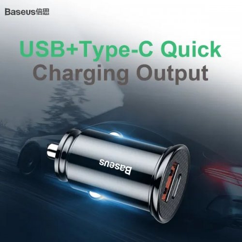 Автомобильное зарядное устройство Baseus Circular Plastic USB + USB Type-C 30W (CCALL-YS01) Black купить в Украине: Киев, Днепр, Харьков, Одесса  | Низкая цена, отзывы, характеристики от TELEMART фото