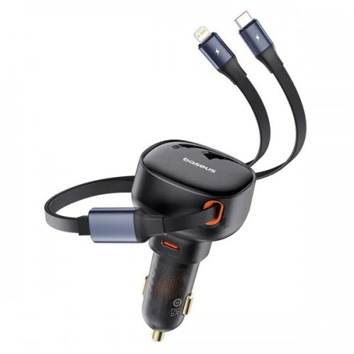Автомобільний зарядний пристрій Baseus Enjoyment Pro USB Type-C with Retractable Cable USB Type-C + Lightning 60W (C00057802111-00) Black купити в Україні: Київ, Львів, Хмельницький, Тернопіль, Івано-Франківськ | Низька ціна, відгуки, характеристики від TELEMART фото