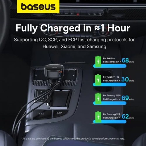 Автомобільний зарядний пристрій Baseus Enjoyment Pro USB Type-C with Retractable Cable USB Type-C + Lightning 60W (C00057802111-00) Black купити в Україні: Київ, Львів, Хмельницький, Тернопіль, Івано-Франківськ | Низька ціна, відгуки, характеристики від TELEMART фото
