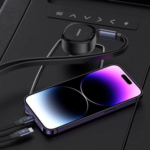Автомобільний зарядний пристрій Baseus Enjoyment Pro USB Type-C with Retractable Cable USB Type-C + Lightning 60W (C00057802111-00) Black купити в Україні: Київ, Львів, Хмельницький, Тернопіль, Івано-Франківськ | Низька ціна, відгуки, характеристики від TELEMART фото