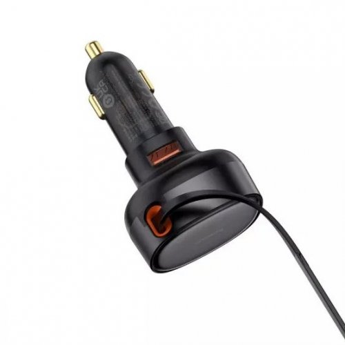 Автомобильное зарядное устройство Baseus Enjoyment Pro USB with Retractable Cable USB Type-C 60W (C00057800111-00) Black купить в Украине: Киев, Днепр, Харьков, Одесса  | Низкая цена, отзывы, характеристики от TELEMART фото