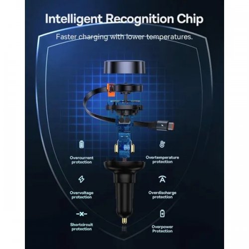 Автомобильное зарядное устройство Baseus Enjoyment Pro USB with Retractable Cable USB Type-C 60W (C00057800111-00) Black купить в Украине: Киев, Днепр, Харьков, Одесса  | Низкая цена, отзывы, характеристики от TELEMART фото