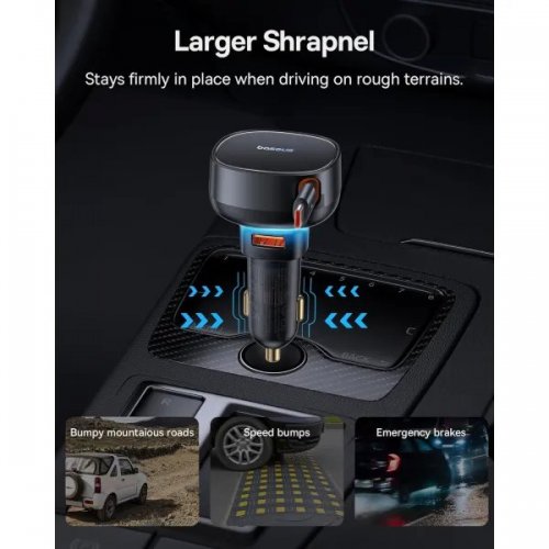 Автомобильное зарядное устройство Baseus Enjoyment Pro USB with Retractable Cable USB Type-C 60W (C00057800111-00) Black купить в Украине: Киев, Днепр, Харьков, Одесса  | Низкая цена, отзывы, характеристики от TELEMART фото