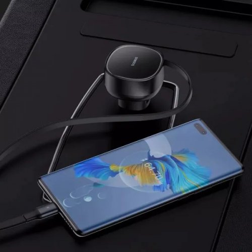 Автомобильное зарядное устройство Baseus Enjoyment Pro USB with Retractable Cable USB Type-C 60W (C00057800111-00) Black купить в Украине: Киев, Днепр, Харьков, Одесса  | Низкая цена, отзывы, характеристики от TELEMART фото