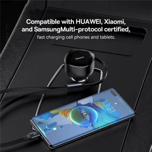 Автомобільний зарядний пристрій Baseus Enjoyment with Retractable Cable 2 x USB Type-C 33W (C00035500111-00) Black купити в Україні: Київ, Львів, Хмельницький, Тернопіль, Івано-Франківськ | Низька ціна, відгуки, характеристики від TELEMART фото
