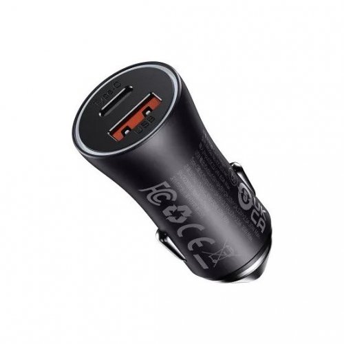 Автомобільний зарядний пристрій Baseus Golden Contactor Max USB + USB Type-C 60W (CGJM000113) Dark Gray купити в Україні: Київ, Львів, Хмельницький, Тернопіль, Івано-Франківськ | Низька ціна, відгуки, характеристики від TELEMART фото