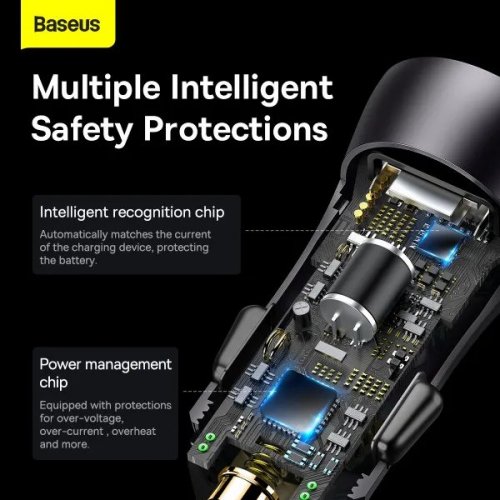 Автомобільний зарядний пристрій Baseus Golden Contactor Max USB + USB Type-C 60W (CGJM000113) Dark Gray купити в Україні: Київ, Львів, Хмельницький, Тернопіль, Івано-Франківськ | Низька ціна, відгуки, характеристики від TELEMART фото