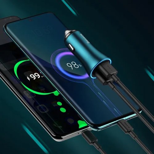 Автомобільний зарядний пристрій Baseus Golden Contactor Max 2 x USB 60W (CGJM000003) Blue купити в Україні: Київ, Львів, Хмельницький, Тернопіль, Івано-Франківськ | Низька ціна, відгуки, характеристики від TELEMART фото