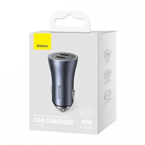 Автомобільний зарядний пристрій Baseus Golden Contactor Pro 2 x USB Type-C 40W (CGJP000013) Dark Gray купити в Україні: Київ, Львів, Хмельницький, Тернопіль, Івано-Франківськ | Низька ціна, відгуки, характеристики від TELEMART фото