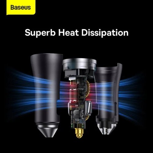 Автомобільний зарядний пристрій Baseus Golden Contactor Pro 2 x USB Type-C 40W (CGJP000013) Dark Gray купити в Україні: Київ, Львів, Хмельницький, Тернопіль, Івано-Франківськ | Низька ціна, відгуки, характеристики від TELEMART фото