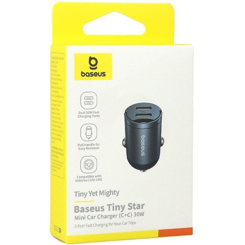 Автомобільний зарядний пристрій Baseus Tiny Star Mini 2 x USB Type-C 30W (C00035001121-03) Black купити в Україні: Київ, Львів, Хмельницький, Тернопіль, Івано-Франківськ | Низька ціна, відгуки, характеристики від TELEMART фото