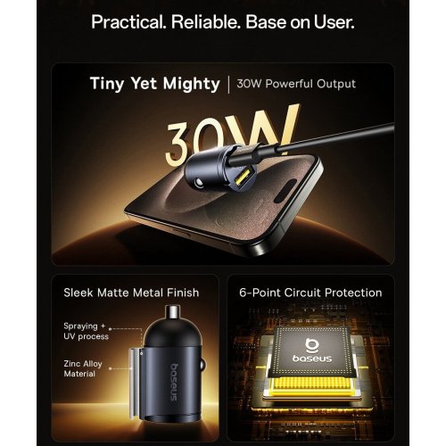 Автомобільний зарядний пристрій Baseus Tiny Star Mini 2 x USB Type-C 30W (C00035001121-03) Black купити в Україні: Київ, Львів, Хмельницький, Тернопіль, Івано-Франківськ | Низька ціна, відгуки, характеристики від TELEMART фото
