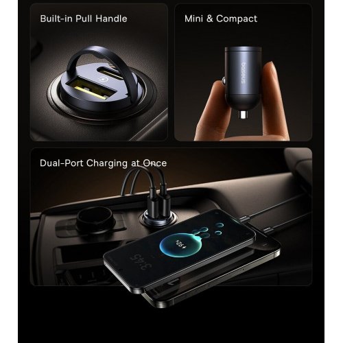 Автомобільний зарядний пристрій Baseus Tiny Star Mini 2 x USB Type-C 30W (C00035001121-03) Black купити в Україні: Київ, Львів, Хмельницький, Тернопіль, Івано-Франківськ | Низька ціна, відгуки, характеристики від TELEMART фото