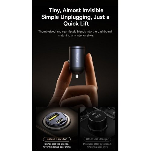 Автомобільний зарядний пристрій Baseus Tiny Star Mini 2 x USB Type-C 30W (C00035001121-03) Black купити в Україні: Київ, Львів, Хмельницький, Тернопіль, Івано-Франківськ | Низька ціна, відгуки, характеристики від TELEMART фото