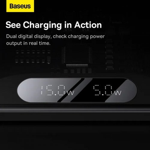 Беспроводное зарядное устройство Baseus Digital LED Display 2 in 1 Wireless 20W (WXSX010101) Black купить в Украине: Киев, Днепр, Харьков, Одесса  | Низкая цена, отзывы, характеристики от TELEMART фото