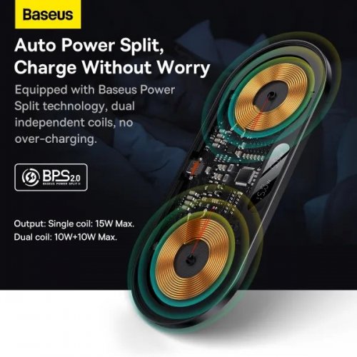 Беспроводное зарядное устройство Baseus Digital LED Display 2 in 1 Wireless 20W (WXSX010101) Black купить в Украине: Киев, Днепр, Харьков, Одесса  | Низкая цена, отзывы, характеристики от TELEMART фото