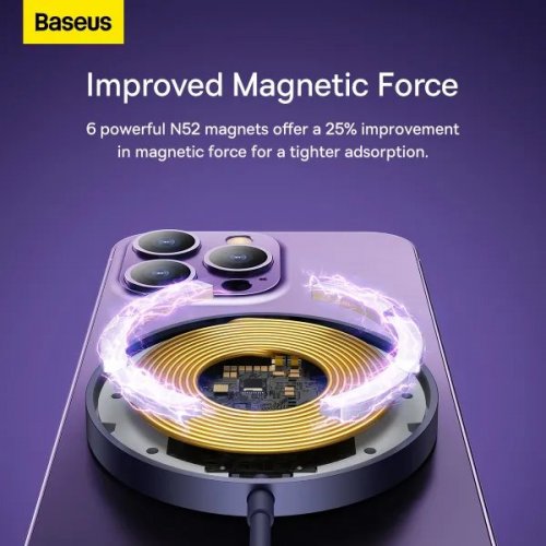 Бездротовий зарядний пристрій Baseus Simple Mini3 Magnetic Wireless 15W (CCJJ040205) Purple купити в Україні: Київ, Львів, Хмельницький, Тернопіль, Івано-Франківськ | Низька ціна, відгуки, характеристики від TELEMART фото