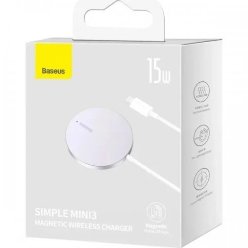 Бездротовий зарядний пристрій Baseus Simple Mini3 Magnetic Wireless 15W (CCJJ040012) Silver купити в Україні: Київ, Львів, Хмельницький, Тернопіль, Івано-Франківськ | Низька ціна, відгуки, характеристики від TELEMART фото