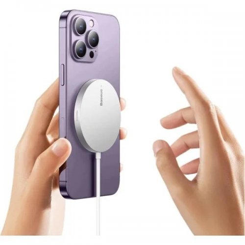 Бездротовий зарядний пристрій Baseus Simple Mini3 Magnetic Wireless 15W (CCJJ040012) Silver купити в Україні: Київ, Львів, Хмельницький, Тернопіль, Івано-Франківськ | Низька ціна, відгуки, характеристики від TELEMART фото