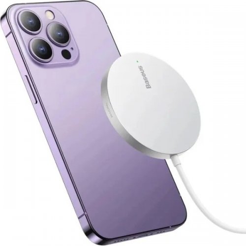 Бездротовий зарядний пристрій Baseus Simple Mini3 Magnetic Wireless 15W (CCJJ040012) Silver купити в Україні: Київ, Львів, Хмельницький, Тернопіль, Івано-Франківськ | Низька ціна, відгуки, характеристики від TELEMART фото