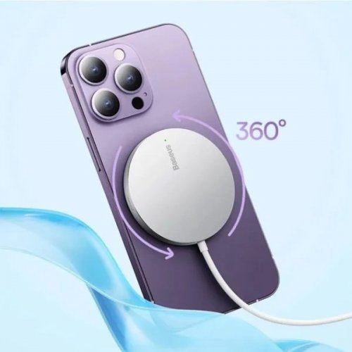 Бездротовий зарядний пристрій Baseus Simple Mini3 Magnetic Wireless 15W (CCJJ040012) Silver купити в Україні: Київ, Львів, Хмельницький, Тернопіль, Івано-Франківськ | Низька ціна, відгуки, характеристики від TELEMART фото