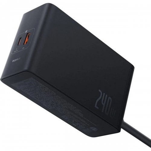 Сетевое зарядное устройство Baseus Digital GaN Intelligent Desktop USB + 3 x USB Type-C 240W (P10163901113-00) Black купить в Украине: Киев, Днепр, Харьков, Одесса  | Низкая цена, отзывы, характеристики от TELEMART фото