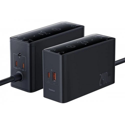 Сетевое зарядное устройство Baseus Digital GaN Intelligent Desktop USB + 3 x USB Type-C 240W (P10163901113-00) Black купить в Украине: Киев, Днепр, Харьков, Одесса  | Низкая цена, отзывы, характеристики от TELEMART фото