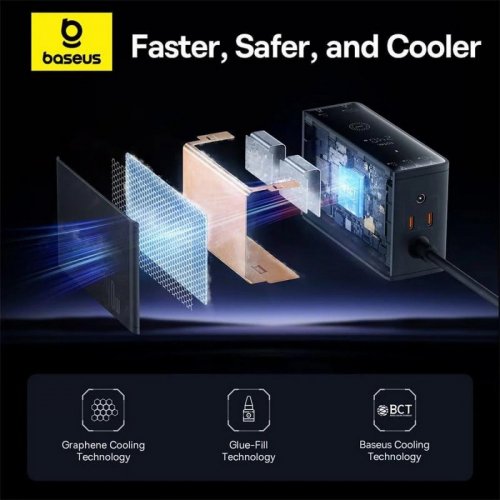 Сетевое зарядное устройство Baseus Digital GaN Intelligent Desktop USB + 3 x USB Type-C 240W (P10163901113-00) Black купить в Украине: Киев, Днепр, Харьков, Одесса  | Низкая цена, отзывы, характеристики от TELEMART фото