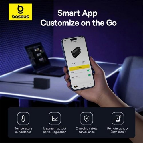 Сетевое зарядное устройство Baseus Digital GaN Intelligent Desktop USB + 3 x USB Type-C 240W (P10163901113-00) Black купить в Украине: Киев, Днепр, Харьков, Одесса  | Низкая цена, отзывы, характеристики от TELEMART фото