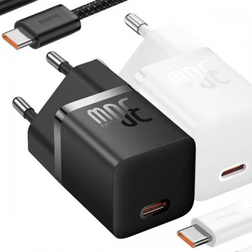 Сетевое зарядное устройство Baseus GaN5 Mini USB Type-C 30W + Cable USB Type-C to USB Type-C 100W 1m (P10110902113-00) Black купить в Украине: Киев, Днепр, Харьков, Одесса  | Низкая цена, отзывы, характеристики от TELEMART фото