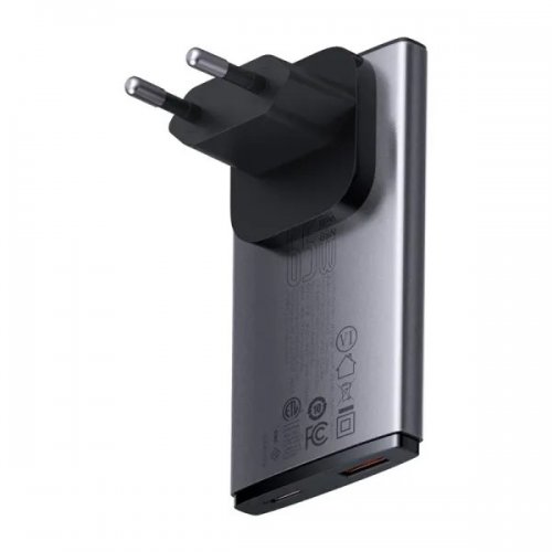 Мережевий зарядний пристрій Baseus GaN5 Pro Ultra-Slim USB + USB Type-C 65W + Cable USB Type-C to USB Type-C 100W 1m (CCGP150113) Grey купити в Україні: Київ, Львів, Хмельницький, Тернопіль, Івано-Франківськ | Низька ціна, відгуки, характеристики від TELEMART фото