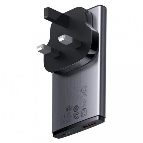 Мережевий зарядний пристрій Baseus GaN5 Pro Ultra-Slim USB + USB Type-C 65W + Cable USB Type-C to USB Type-C 100W 1m (CCGP150113) Grey купити в Україні: Київ, Львів, Хмельницький, Тернопіль, Івано-Франківськ | Низька ціна, відгуки, характеристики від TELEMART фото