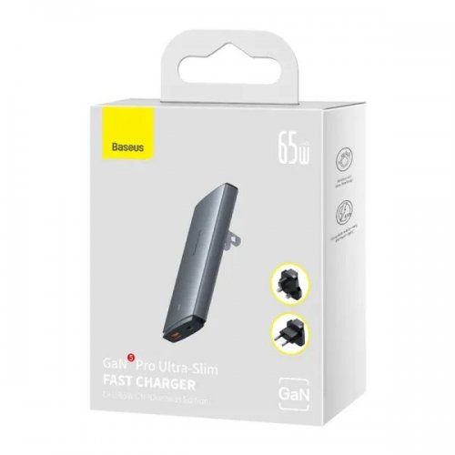 Мережевий зарядний пристрій Baseus GaN5 Pro Ultra-Slim USB + USB Type-C 65W + Cable USB Type-C to USB Type-C 100W 1m (CCGP150113) Grey купити в Україні: Київ, Львів, Хмельницький, Тернопіль, Івано-Франківськ | Низька ціна, відгуки, характеристики від TELEMART фото