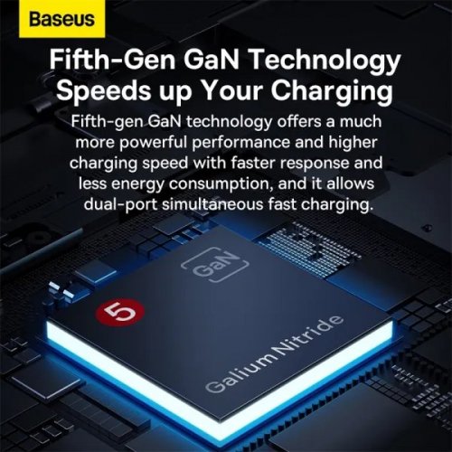 Мережевий зарядний пристрій Baseus GaN5 Pro Ultra-Slim USB + USB Type-C 65W + Cable USB Type-C to USB Type-C 100W 1m (CCGP150113) Grey купити в Україні: Київ, Львів, Хмельницький, Тернопіль, Івано-Франківськ | Низька ціна, відгуки, характеристики від TELEMART фото