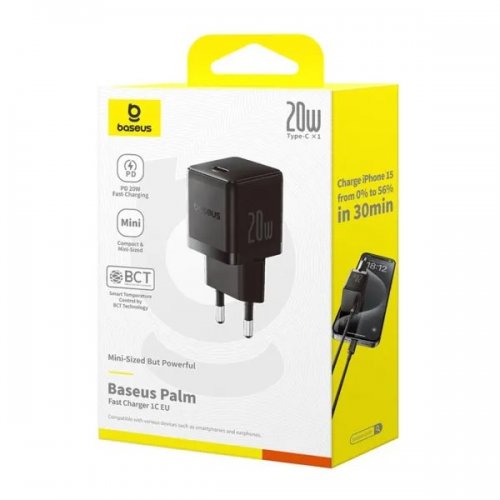 Мережевий зарядний пристрій Baseus Palm USB Type-C 20W (P10111602113-00) Black купити в Україні: Київ, Львів, Хмельницький, Тернопіль, Івано-Франківськ | Низька ціна, відгуки, характеристики від TELEMART фото