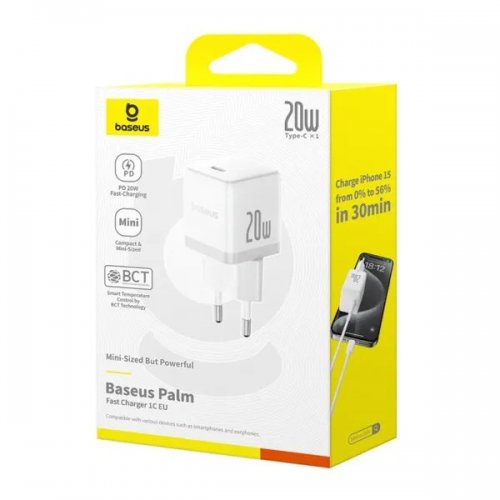 Мережевий зарядний пристрій Baseus Palm USB Type-C 20W (P10111602213-00) White купити в Україні: Київ, Львів, Хмельницький, Тернопіль, Івано-Франківськ | Низька ціна, відгуки, характеристики від TELEMART фото