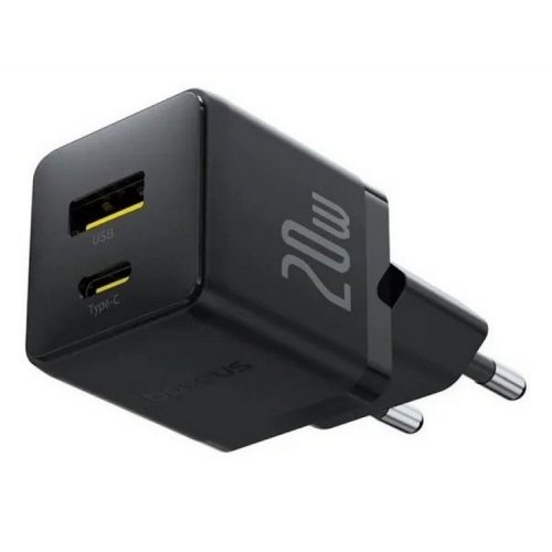 Сетевое зарядное устройство Baseus Palm USB + USB Type-C 20W (P10111608113-00) Black купить в Украине: Киев, Днепр, Харьков, Одесса  | Низкая цена, отзывы, характеристики от TELEMART фото