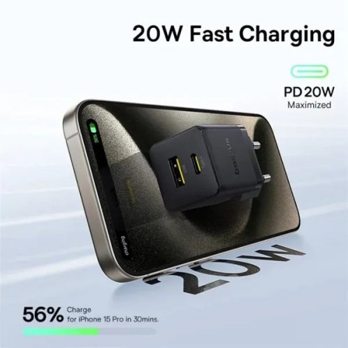 Сетевое зарядное устройство Baseus Palm USB + USB Type-C 20W (P10111608113-00) Black купить в Украине: Киев, Днепр, Харьков, Одесса  | Низкая цена, отзывы, характеристики от TELEMART фото