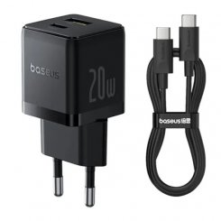 Сетевое зарядное устройство Baseus Palm USB + USB Type-C 20W + Cable USB Type-C to USB Type-C 60W 1m (P10111608113-01) Black