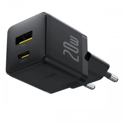 Сетевое зарядное устройство Baseus Palm USB + USB Type-C 20W + Cable USB Type-C to USB Type-C 60W 1m (P10111608113-01) Black купить в Украине: Киев, Днепр, Харьков, Одесса  | Низкая цена, отзывы, характеристики от TELEMART фото