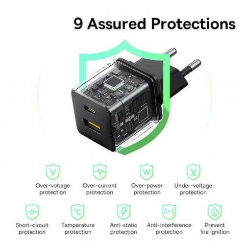 Сетевое зарядное устройство Baseus Palm USB + USB Type-C 20W + Cable USB Type-C to USB Type-C 60W 1m (P10111608113-01) Black купить в Украине: Киев, Днепр, Харьков, Одесса  | Низкая цена, отзывы, характеристики от TELEMART фото