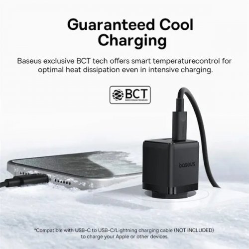 Сетевое зарядное устройство Baseus Palm USB + USB Type-C 20W + Cable USB Type-C to USB Type-C 60W 1m (P10111608113-01) Black купить в Украине: Киев, Днепр, Харьков, Одесса  | Низкая цена, отзывы, характеристики от TELEMART фото