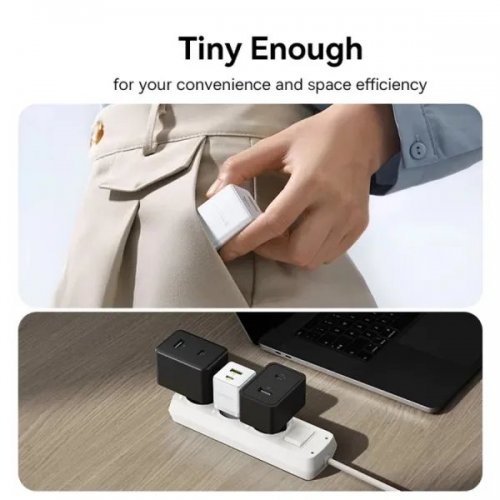 Сетевое зарядное устройство Baseus Palm USB + USB Type-C 20W + Cable USB Type-C to USB Type-C 60W 1m (P10111608213-01) White купить в Украине: Киев, Днепр, Харьков, Одесса  | Низкая цена, отзывы, характеристики от TELEMART фото