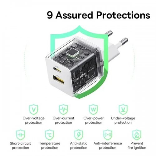 Сетевое зарядное устройство Baseus Palm USB + USB Type-C 20W + Cable USB Type-C to USB Type-C 60W 1m (P10111608213-01) White купить в Украине: Киев, Днепр, Харьков, Одесса  | Низкая цена, отзывы, характеристики от TELEMART фото