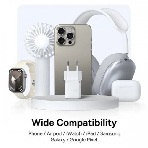 Сетевое зарядное устройство Baseus Palm USB + USB Type-C 20W + Cable USB Type-C to USB Type-C 60W 1m (P10111608213-01) White купить в Украине: Киев, Днепр, Харьков, Одесса  | Низкая цена, отзывы, характеристики от TELEMART фото