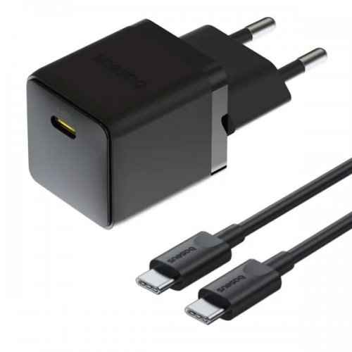 Сетевое зарядное устройство Baseus Palm USB Type-C 20W + Cable USB Type-C to USB Type-C 60W 1m (P10111602113-01) Black купить в Украине: Киев, Днепр, Харьков, Одесса  | Низкая цена, отзывы, характеристики от TELEMART фото