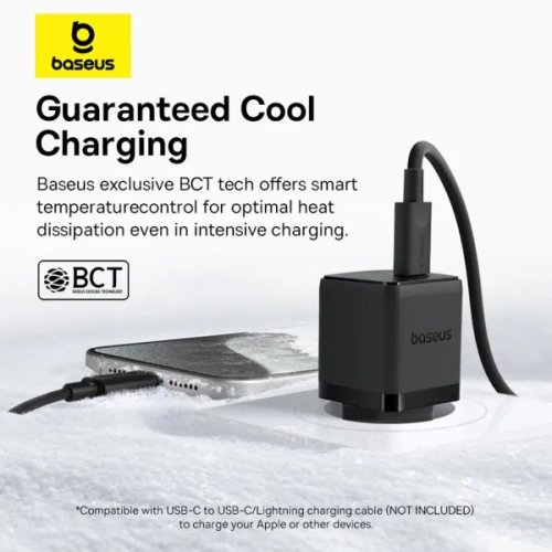 Сетевое зарядное устройство Baseus Palm USB Type-C 20W + Cable USB Type-C to USB Type-C 60W 1m (P10111602113-01) Black купить в Украине: Киев, Днепр, Харьков, Одесса  | Низкая цена, отзывы, характеристики от TELEMART фото
